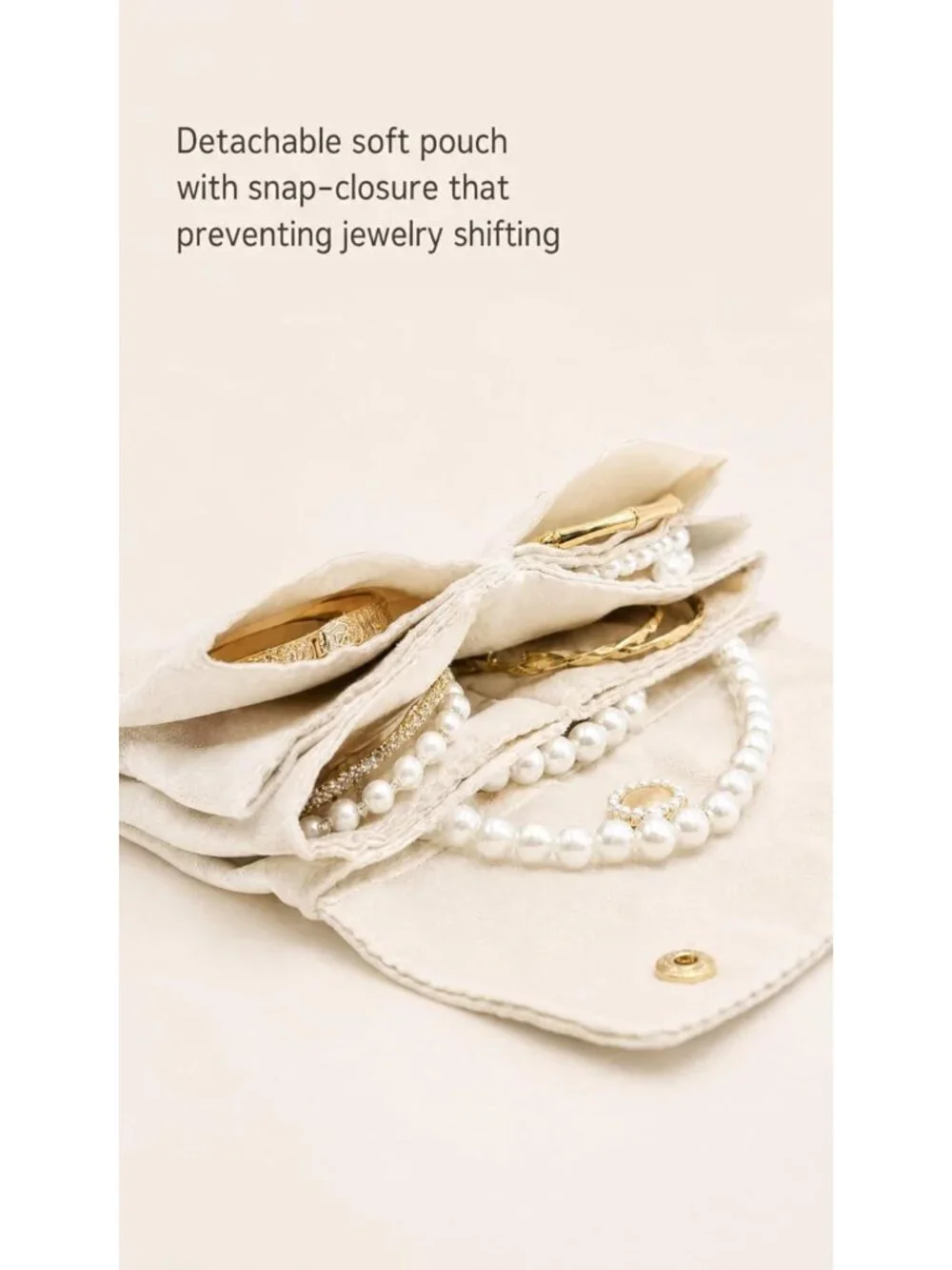 Travel Jewelry Organizer Case, Ultra-Slim Soft Pouch for Accessories - Oatmeal
